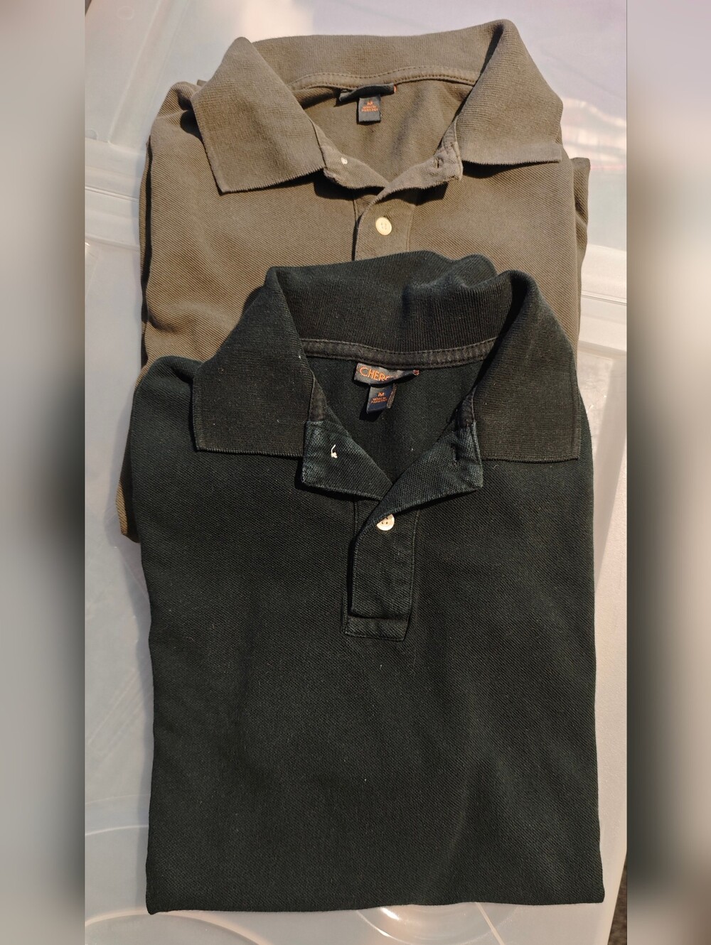 Lot of 2 Cherokee Men's Short Sleeve Polo Shirts Black / Olive Green Size M